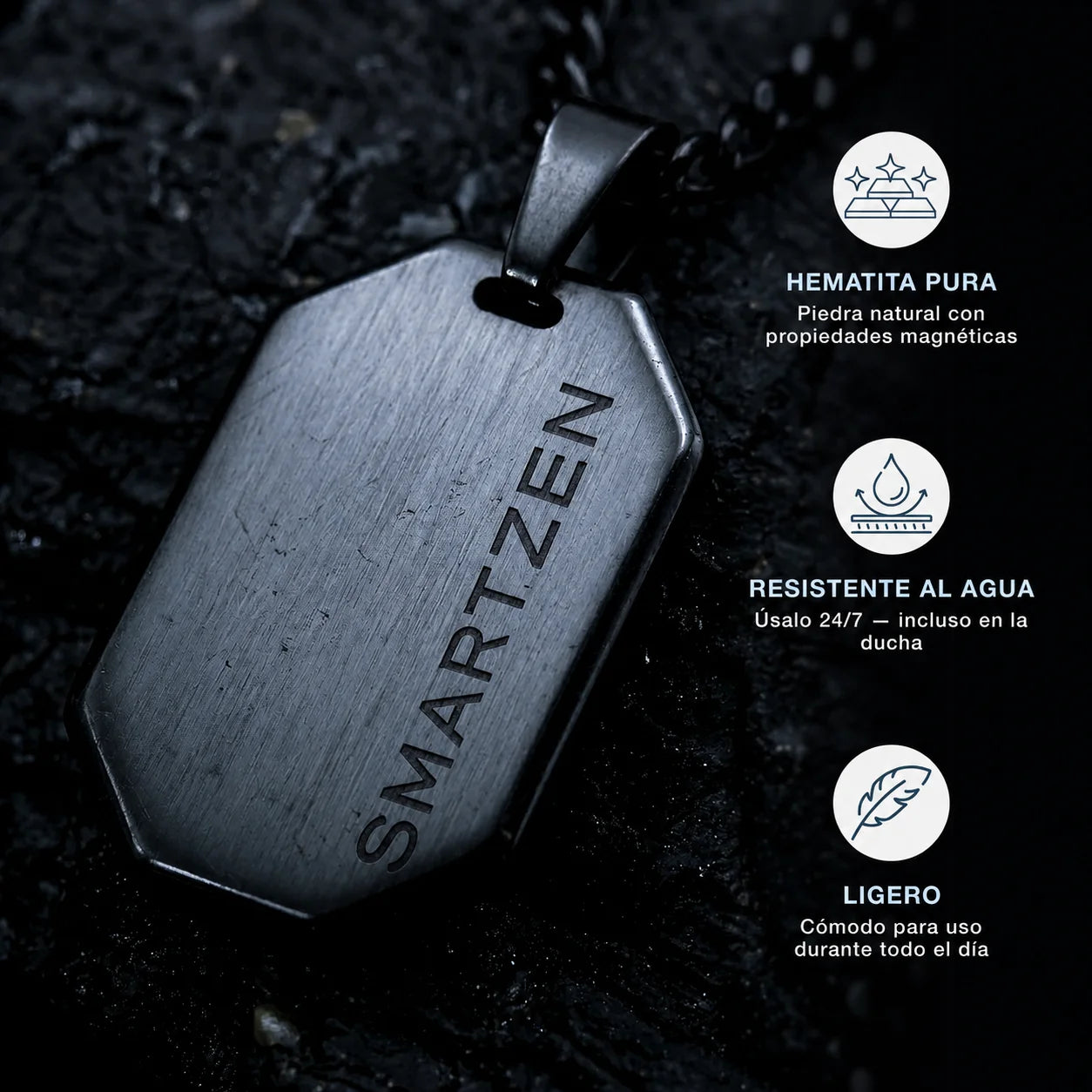 Collar Placa Militar de Hematita Smartzen